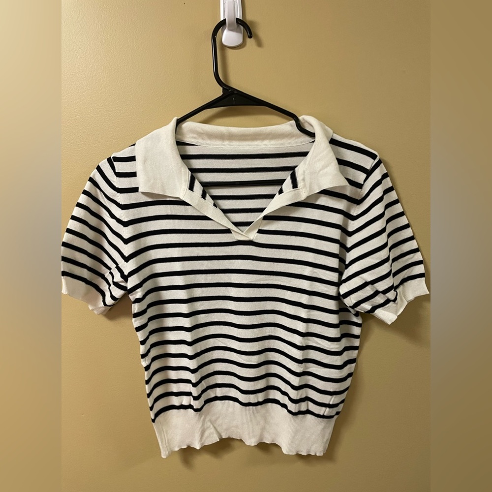 Striped v neck polo shirt